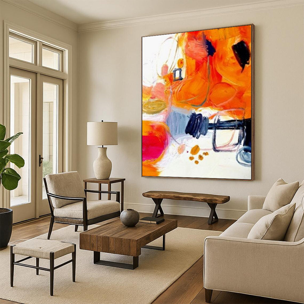 “Orange & Blue Abstract Fusion” - Color - Blocked Abstract Painting On Canvas DS272