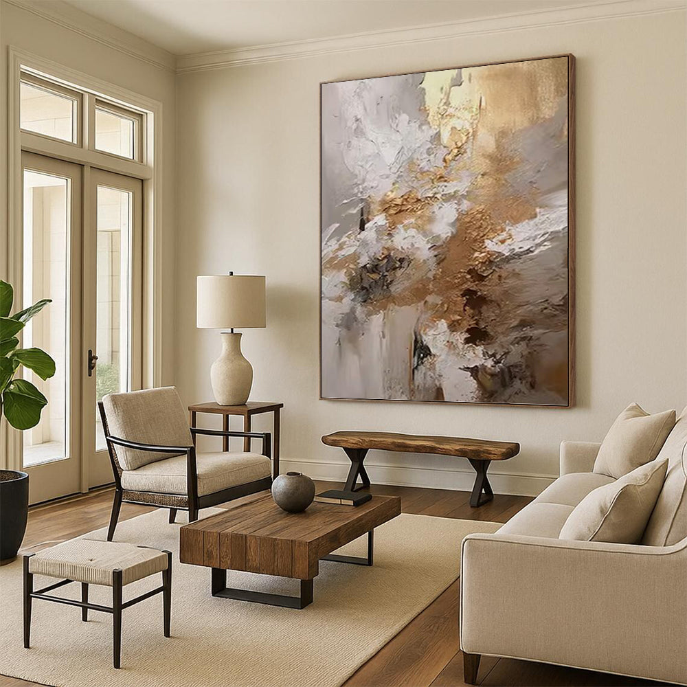 “White - Gold Abstract Textures” - Textured Abstract Painting On Canvas PT1246