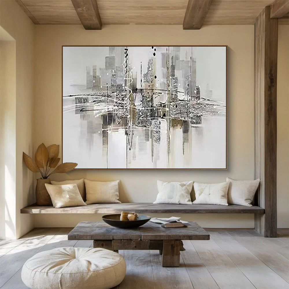 “Monochrome Cityscape” - Abstract - Urban Painting On Canvas PT1551