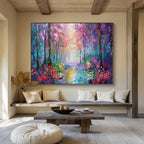 “Colorful Enchanted Forest” - Purple, Pink & Blue Landscape, Impressionistic Oil Painting On Canvas DKS765