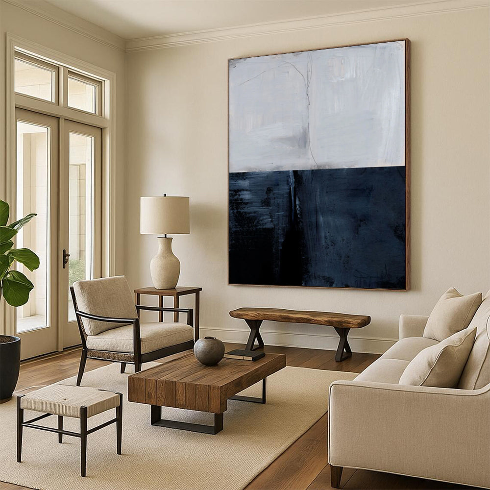 “Split - Tone Abstraction” - Light Gray & Dark Gray Contrast Painting On Canvas DS206