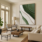 “Green & Beige Textured Waves” - Green, Beige, Layered Abstract Painting On Canvas PT1481