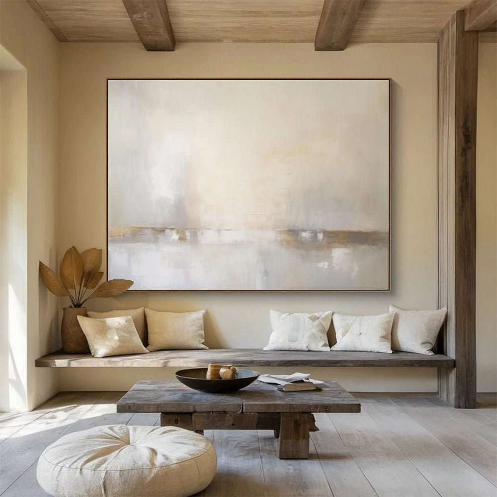 Subtle Beige and Gray Horizon - Minimalist Landscape Painting On Canvas DKS331