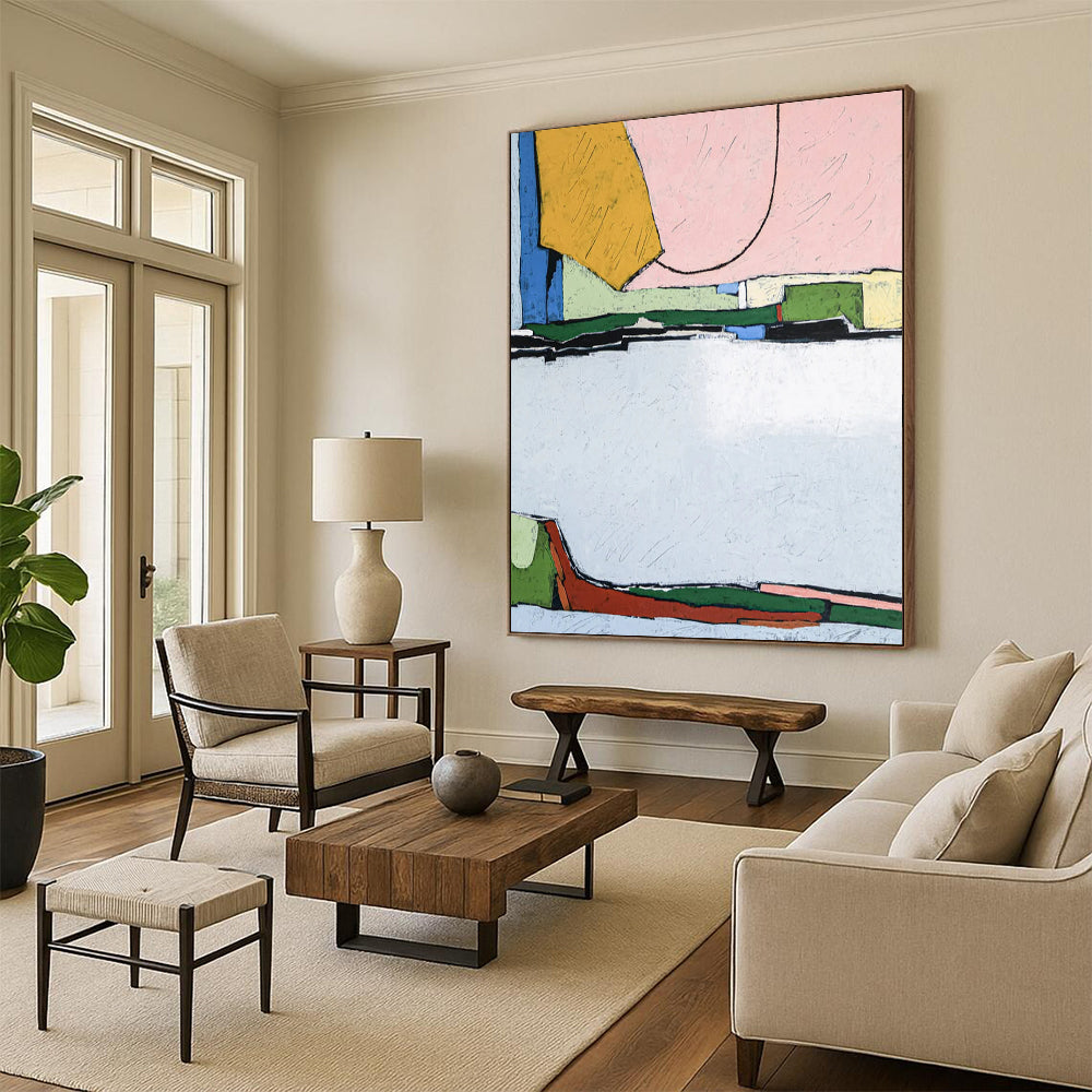 “Pastel and Bright Geometric Mix” - Abstract Cityscape Painting On Canvas PT2373