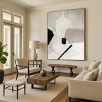 “Black - White Geometric Abstraction” - Black, White Abstract Geometric Painting On Canvas PS0559