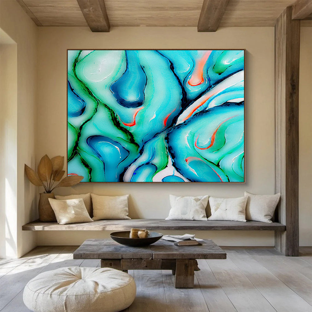 “Swirled Teal - Green Abstract” - Fluid Acrylic Painting on Canvas DKS917