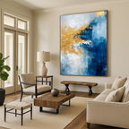 Blue - Gold Abstract Fusion Textured Painting On Canvas DS062