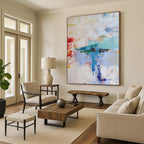 “Colorful Textured Layers with Red Accents” - Mixed - Media Abstract Painting On Canvas PS0226