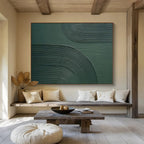 “Textured Green Arcs” - Green Abstract, Tactile Plaster - Style Painting On Canvas DKS752