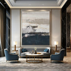 Gray, White, and Dark Blue Textured, "Moody Horizons" – Textured Abstract Painting On Canvas PS0984