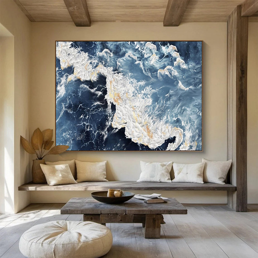“Blue - White Turbulent Seas” - Thick - Textured Painting On Canvas PT1528