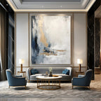 Gray, White, Gold, Blue with Abstract Textures "Textured Elegance" Abstract Painting On Canvas PS1338