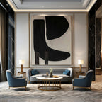 Black and White Organic Shapes "Shadow Play" Minimalist Painting On Canvas PS1073