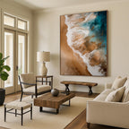 “Aerial Beach View” - Blue, Brown, White Abstract Aerial Seascape Painting PS0766