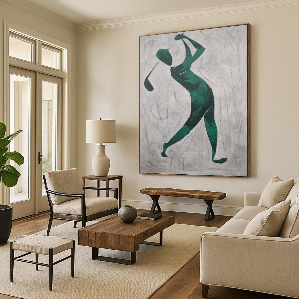 “Green Golf Player Silhouette” - Abstract, Sporty - Themed Painting On Canvas PT1561