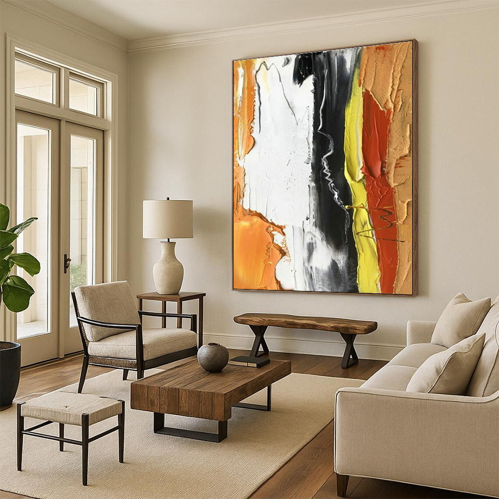 “Colorful Thick Strokes” - Multicolor, White Abstract Thick - Stroke Painting PS0612