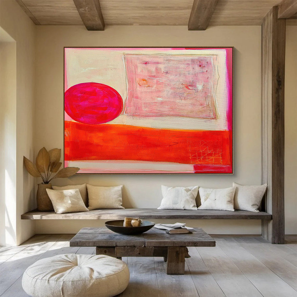 Pink and Red Abstract Shapes Painting On Canvas DKS073