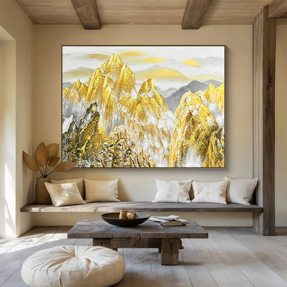“Golden Mountain Peaks” - Traditional Chinese - Style Landscape Painting On Canvas PT1556