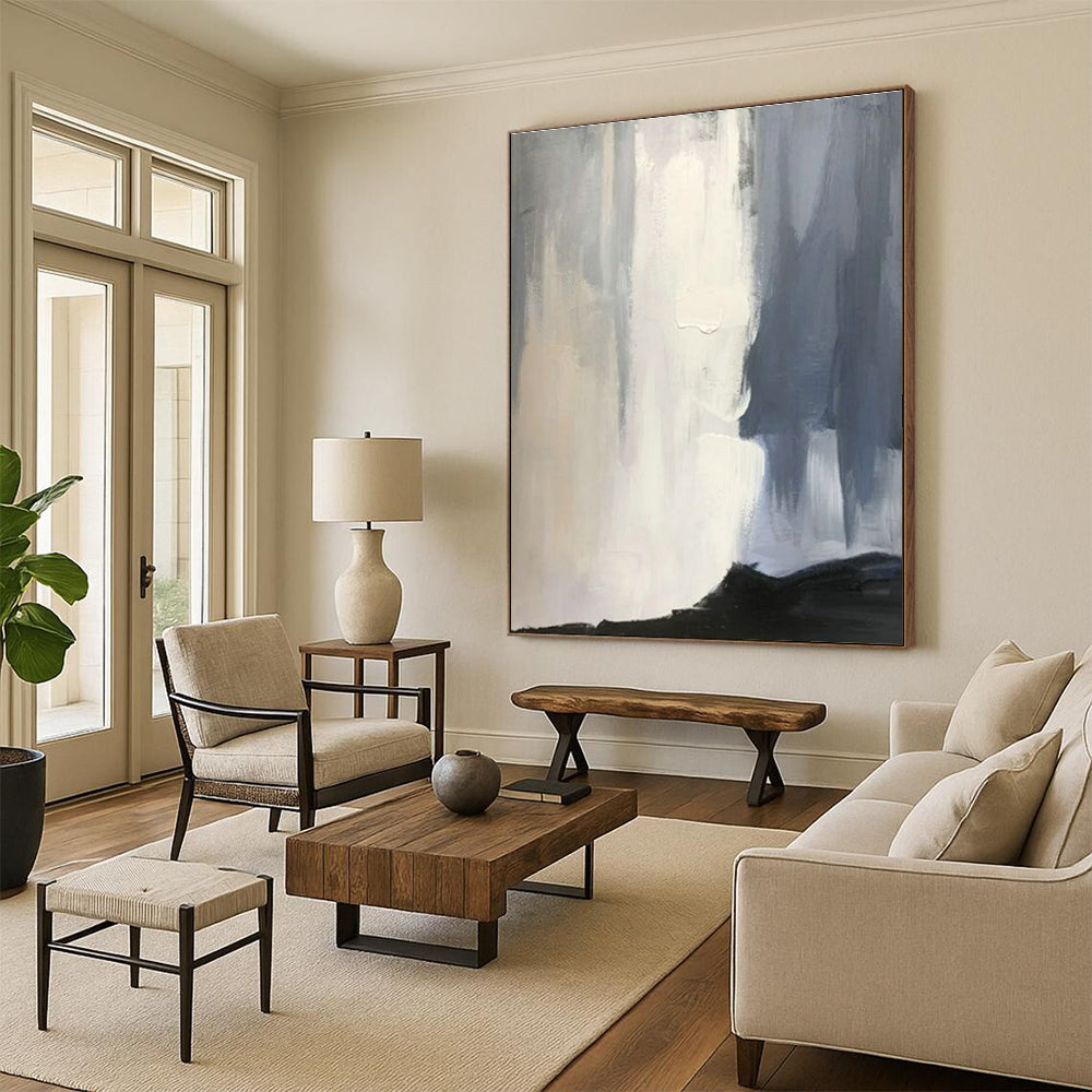“Misty Grayscale Flow” - Gray, White, Black Abstract Gradient Painting On Canvas PS0614
