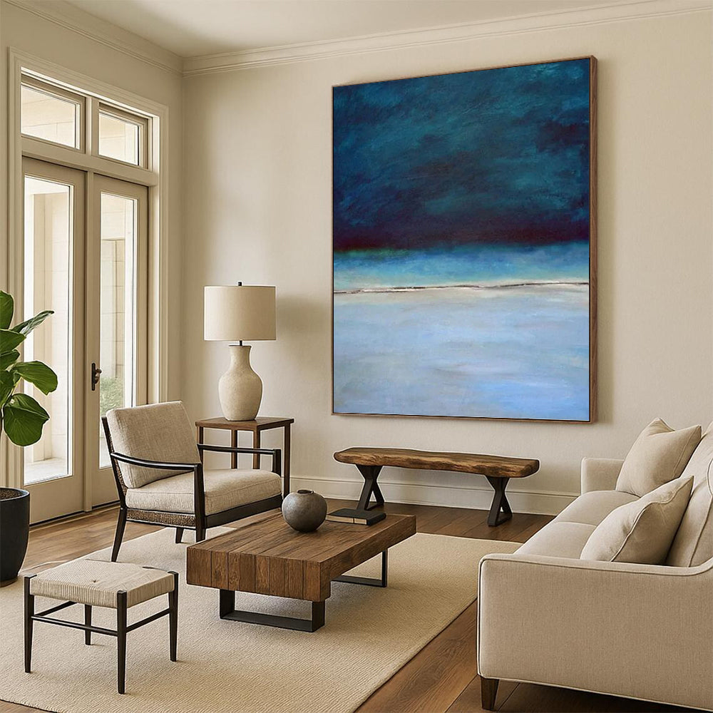 “Gradient Seascape: Deep Blue to Light Blue” - Minimalist Ocean Painting On Canvas PT0938