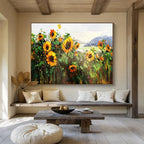 “Sunflower Field with Mountain View” - Impressionist Landscape - Painting On Canvas PT1760