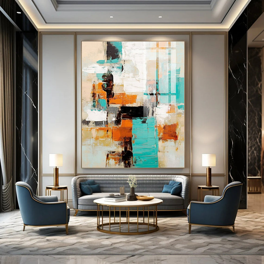 Bold Colors with Abstract Blocks "Color Block Symphony" Abstract Painting On Canvas PS1272