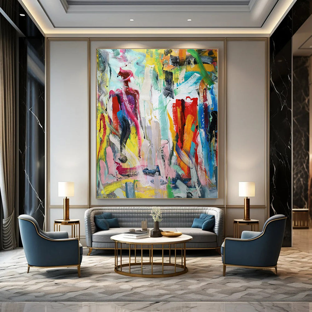 Colorful Abstract Figure in a Vivid Background "Vivid Spirit" Abstract Painting On Canvas PS1324