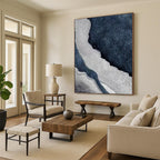 “Blue and White Wavy Textures” - Abstract, Ocean - Inspired Painting On Canvas PT1536