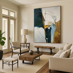 “Green - Gold - Blue Abstract” - Mixed - Media Abstract Painting On Canvas PT2336