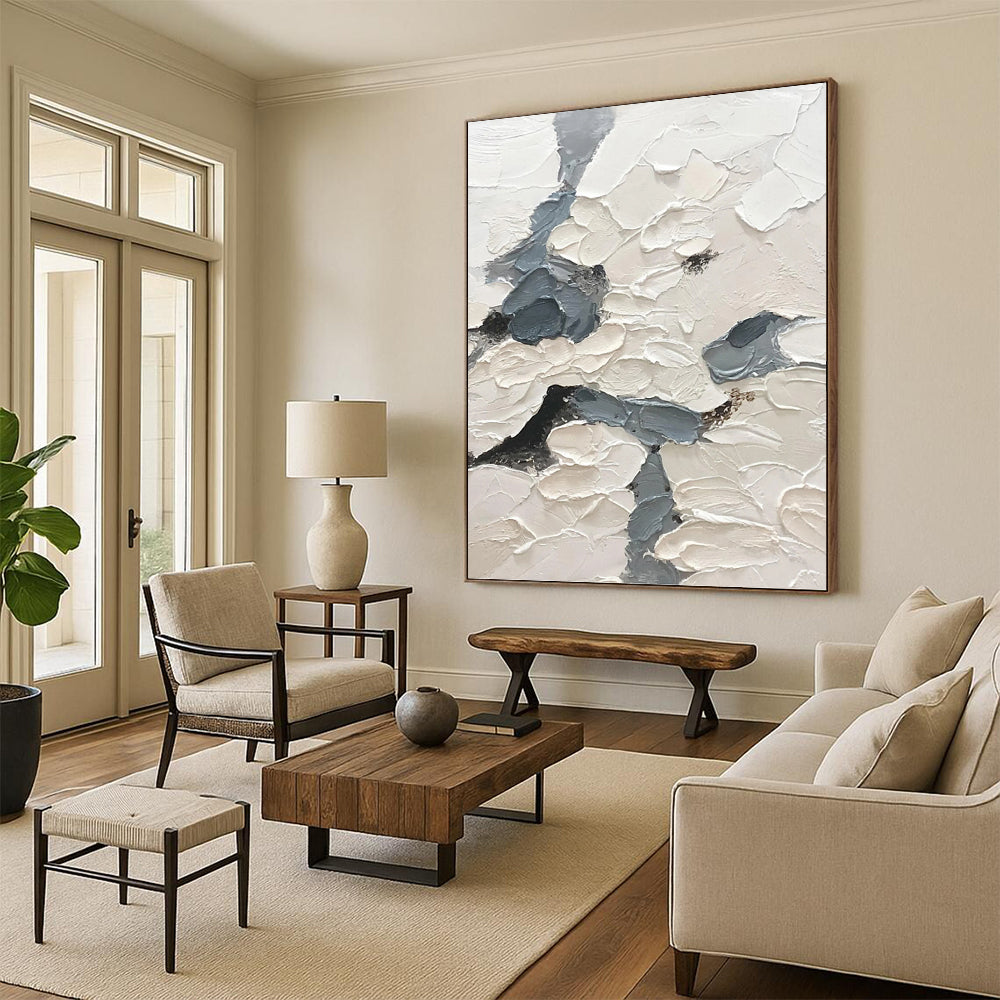 “White - Grey Textured Abstraction” - Impasto Abstract Painting On Canvas PT1160