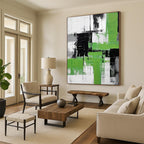“Green, Black, and White Abstract” - Cubist - Inspired Geometric Painting On Canvas PT2267