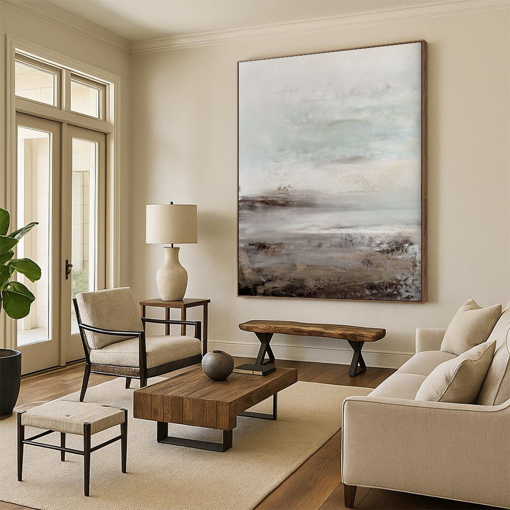 “Muted Coastal Haze” - Soft Gray - Blue Seascapes Painting On Canvas DS153