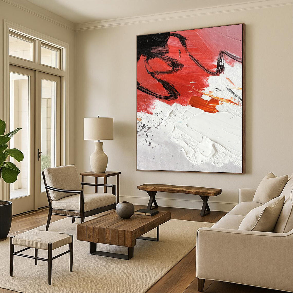 “Red - Black Abstract Splashes” - Abstract Expressionist Painting On Canvas PT1290
