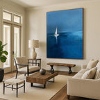 “Deep Blue Sailing Solitude” - Minimalist Seascape Painting On Canvas PT1877