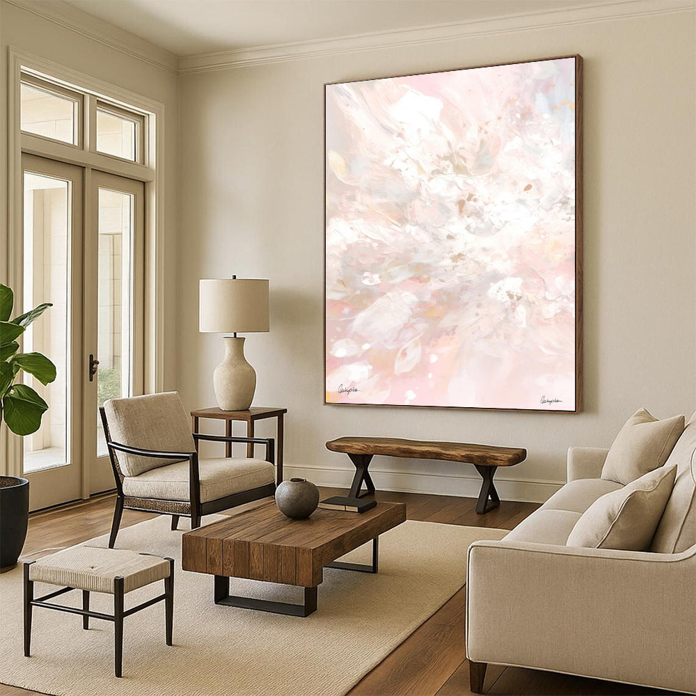 “Blush - White Abstract Burst” - Gentle Abstract Painting On Canvas PT1088