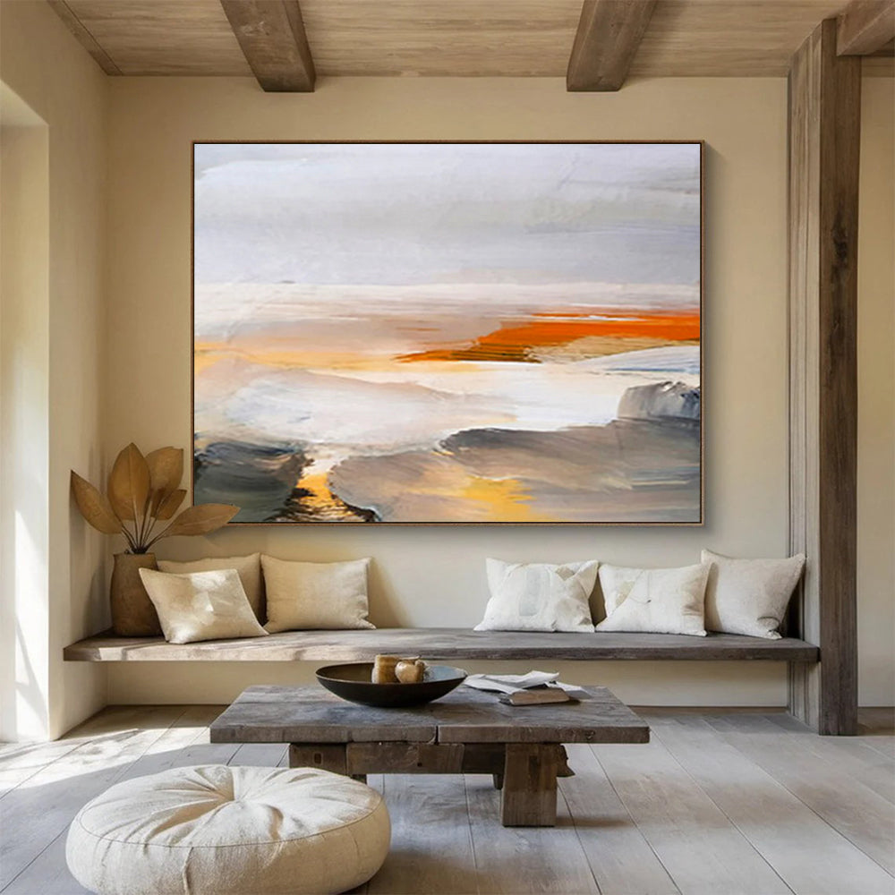 “Minimalist Horizon Abstract” - Soft - toned Landscape Painting On Canvas DKS382