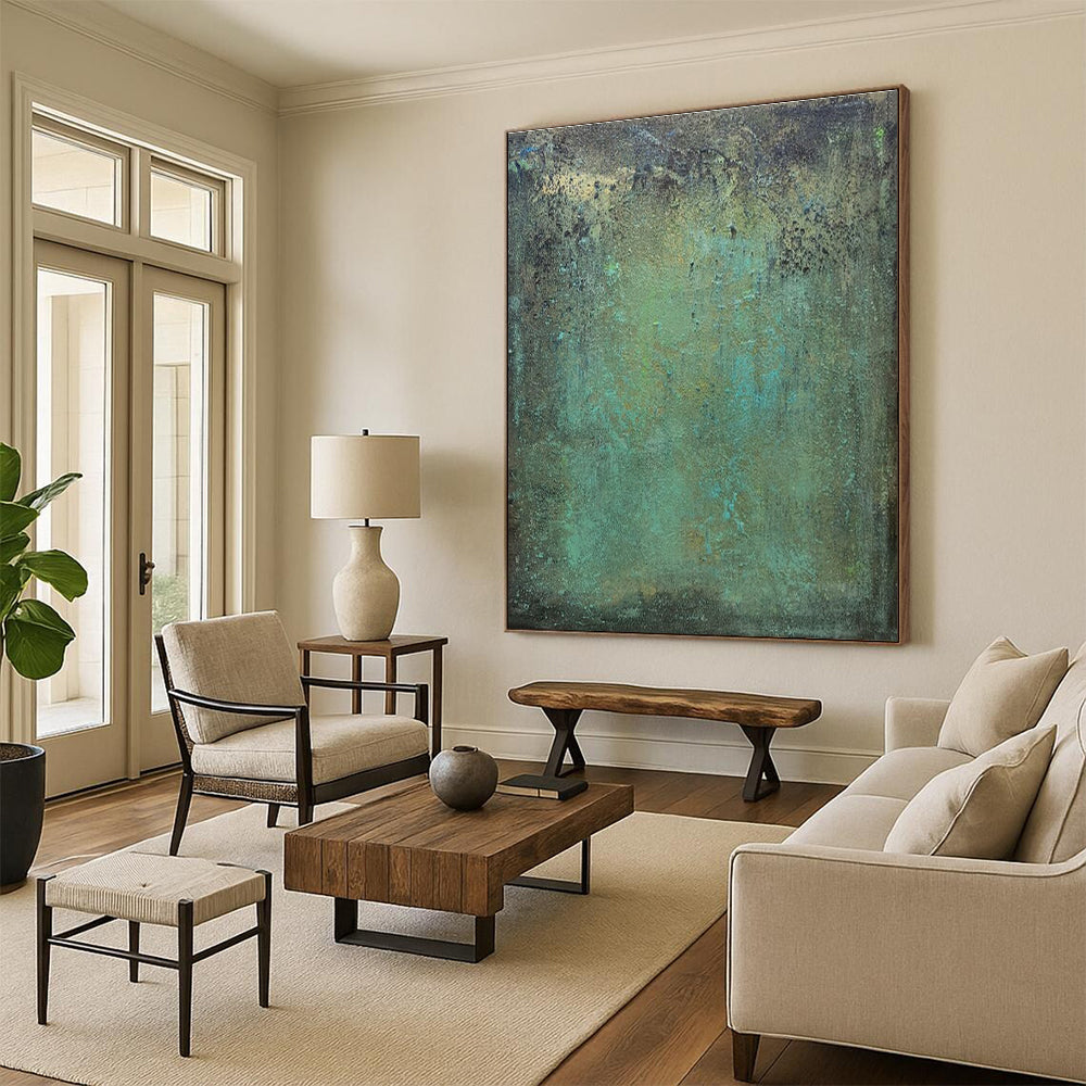 “Teal - Green Patina” - Teal, Green, Brown Abstract Textured Painting On Canvas PS0631