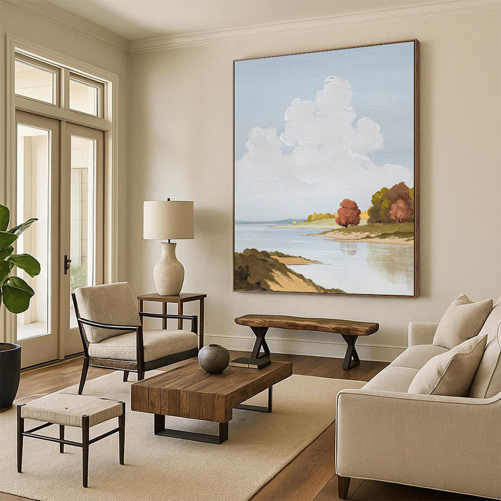 “Tranquil Riverbank in Soft Hues” - Impressionist - Inspired Landscape Painting On Canvas PT1436