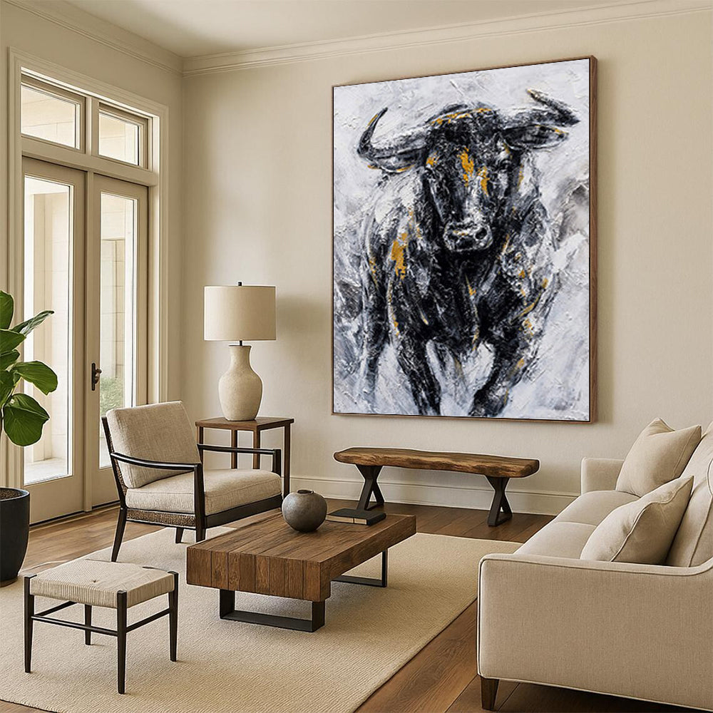 “Gilded Bull Portrait” Painting On Canvas PT1455