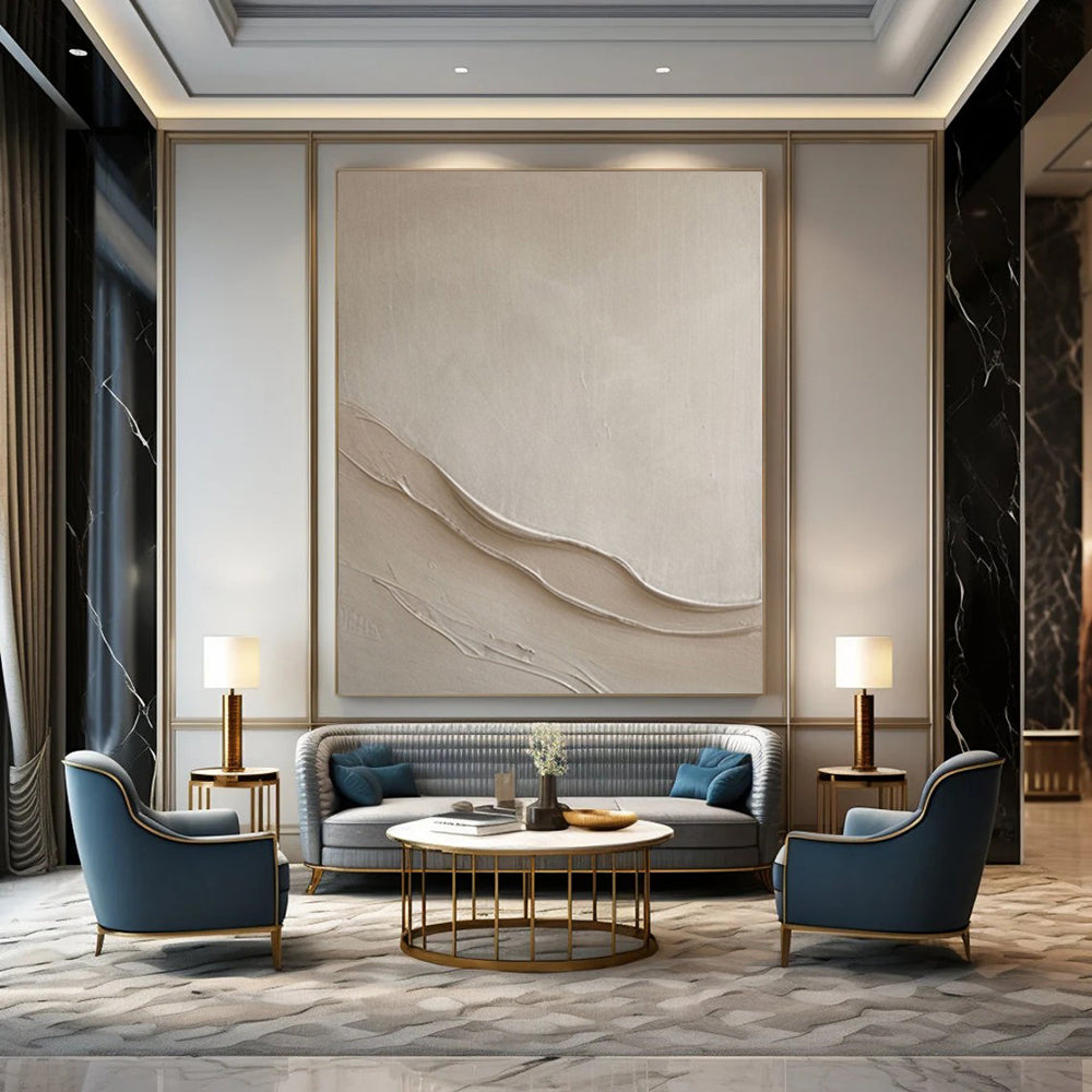 Textured Beige Waves "Sands of Serenity" Relief Sculpture On Canvas PS1068