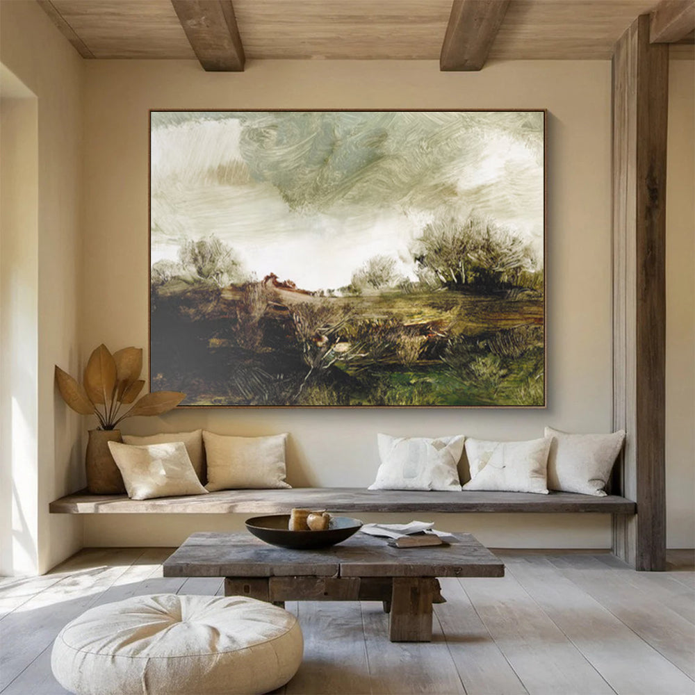 “Textured Green Countryside” - Impasto Landscape Painting On Canvas PT122