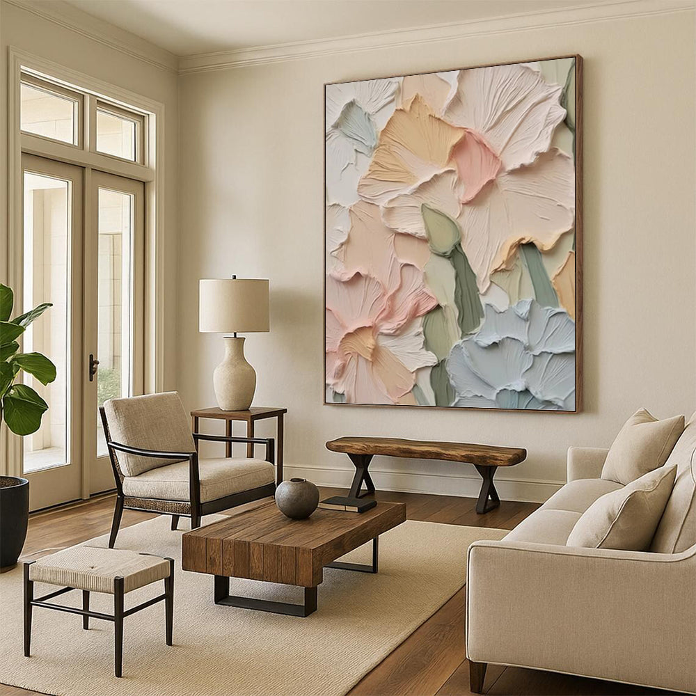 “Pastel Floral Relief” - Realist - Inspired Floral Painting On Canvas PT1393