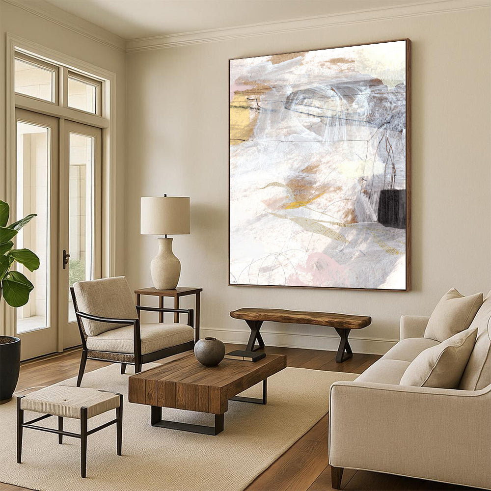 “Neutral Tones & Delicate Lines Abstract” - Earthy Hues with Subtle Details Painting On Canvas DS212