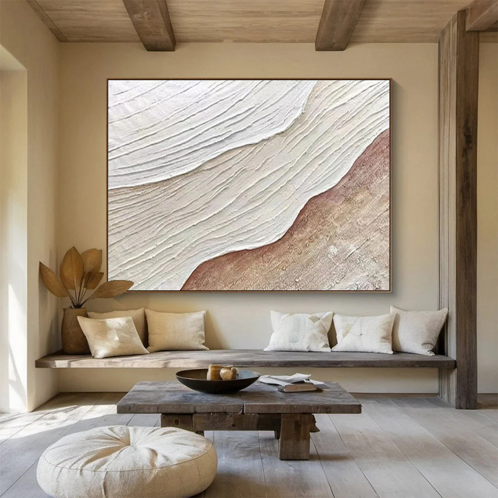 “Textured White - Brown Waves” - Relief - Like Painting On Canvas PT1553