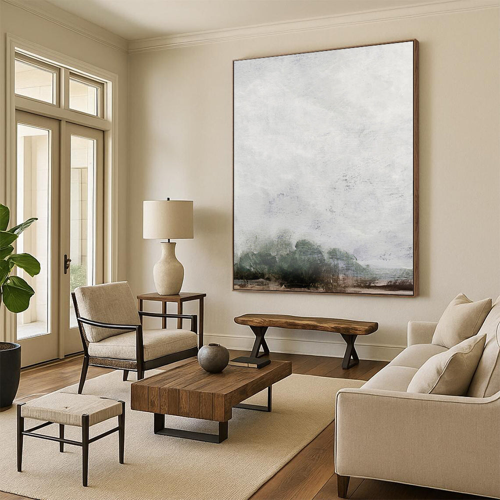 “Misty Gray Landscape” - Soft Tones with Subtle Tree Silhouettes Painting On Canvas DS221