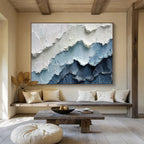 Blue & White Textured Mountain Abstract Painting On Canvas DKS049