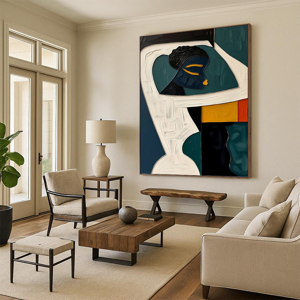 “Cubist Figure in Color” - Modern, Geometric Portrait Painting On Canvas PT1471