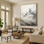 “White - Grey Mountain Peaks” - Impasto Landscape Painting On Canvas PT1256