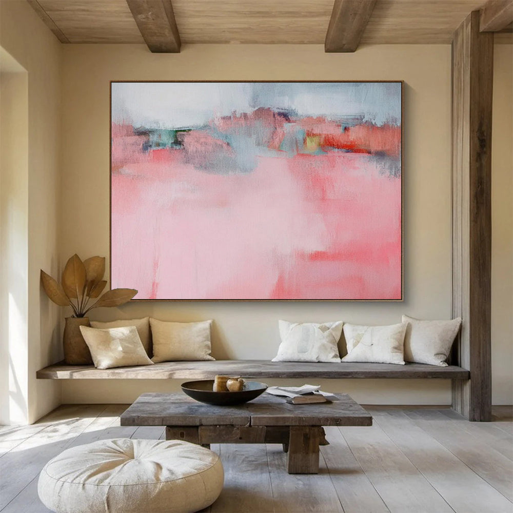“Soft Pink Horizon” - Minimalist Abstract Painting On Canvas DKS487