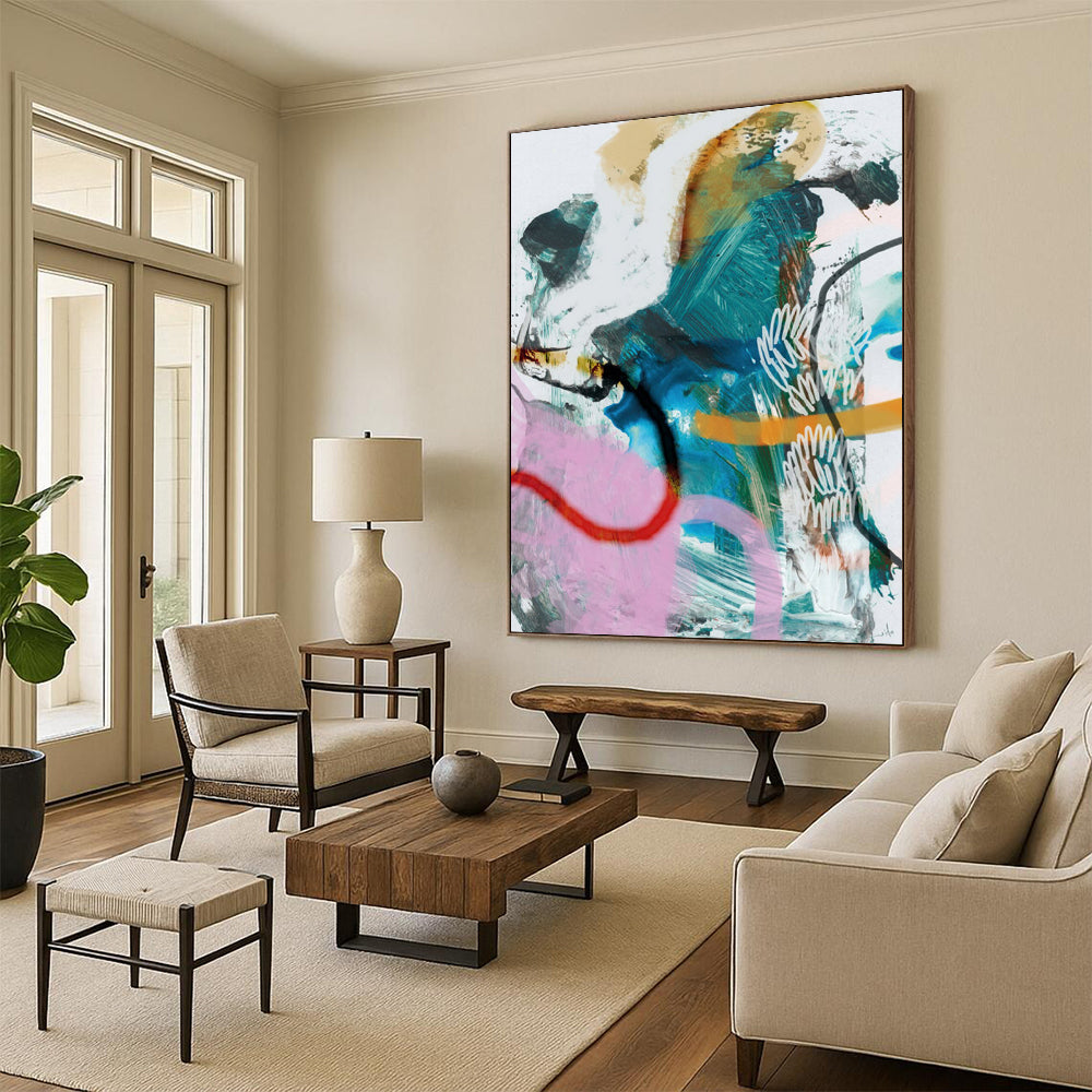 “Colorful Abstract Fusion” - Vibrant Hues with Dynamic Forms Painting On Canvas DS229